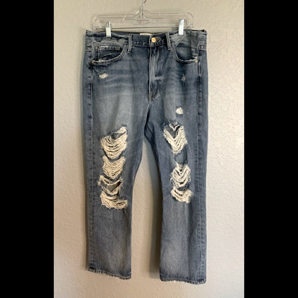 FRAME Le Piper Ellington Rips/destroyed Straight Leg Distressed Jeans size 31